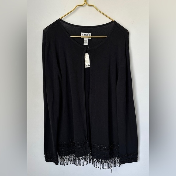 NWT Vintage Chico’s Design Black Beaded Open Front Knit Cardigan Size 1 (US M) - Picture 10 of 11